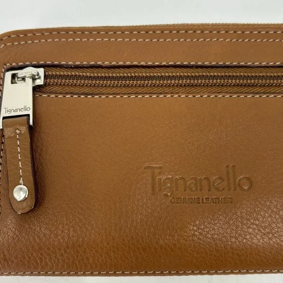 Tignanello Pebbled Leather Wallet Zip Around Coin Purse Credit Card Slots Brown - Picture 8 of 10